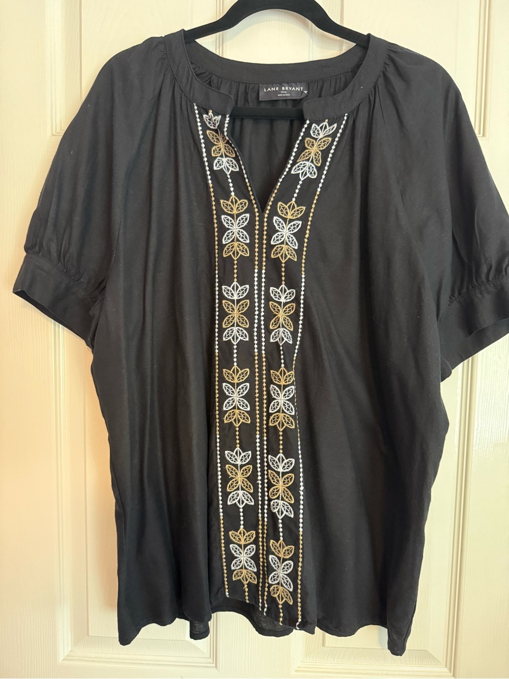 Lane Bryant Black Short-Sleeve Embroidered Tunic